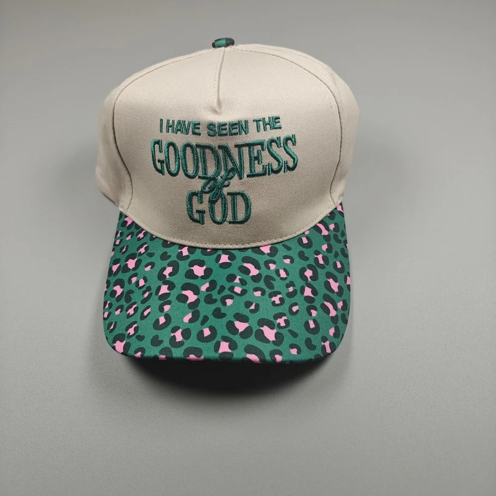 I Have Seen The Goodness Of God Snapback Hat Tan Leopard Print Flat Brim Cap
